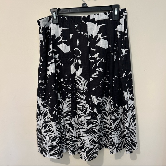 Coldwater Creek 100% Linen Skirt Women’s Medium Black White Print Career Casual - Picture 2 of 13